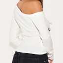 Women's Off The Shoulder Cropped Cardigan Sweaters Long Sleeve Button Down Ribbed Slim Fit Going Out Shirts Fall (White)