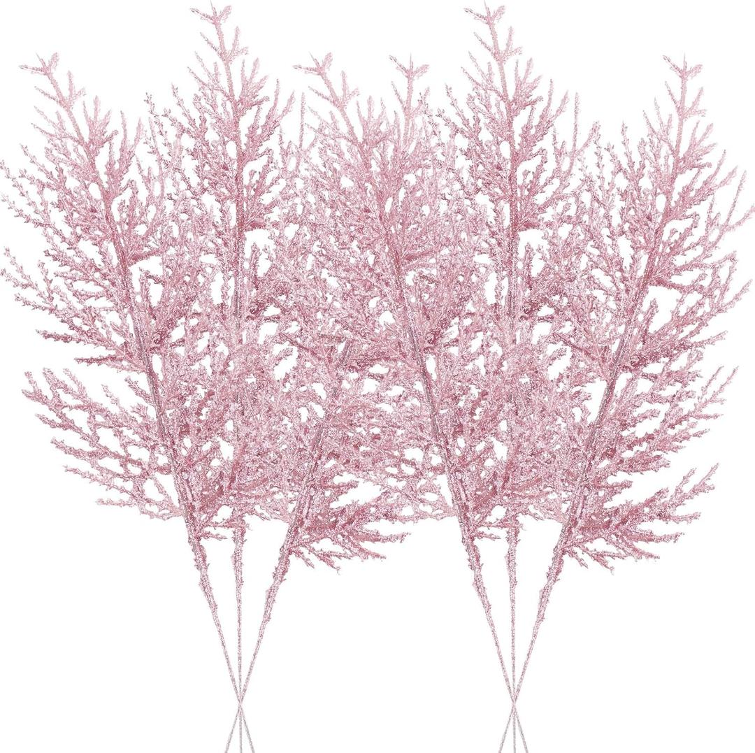 Sherika 24 Pcs Christmas Glitter Stems Artificial Pink Ornament Tree Picks for Christmas Tree Decor, DIY Crafts,Christmas Holiday Decorations, Wreath, Garland, Vase, Wedding and Home Decoration