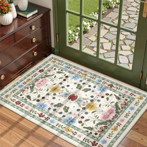 Deerly Floral Entryway Rug 2x3 Small Vintage Boho Bathroom Door Mat Washable Non-Slip Soft Low Pile Thin Indoor Carpet Home Decor for Kicthen Entrance Farmhouse Throw Rug, Beige/Green/Multi Deerly Floral Entryway Rug 2x3 Small Vintage Boho Bathroom Door Mat Washable Non-Slip Soft Low Pile Thin Indoor Carpet Home Decor for Kicthen Entrance Farmhouse Throw Rug, Beige/Green/Multi