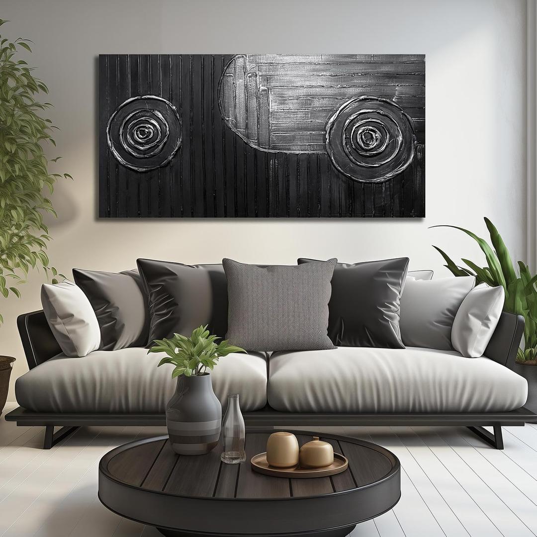 Modern Wall Pictures for Living Room Black and Silver Abstract Canvas Art Wall Decor for Dining Room Large Wall Canvas for Office Size 29 x 58 Inch