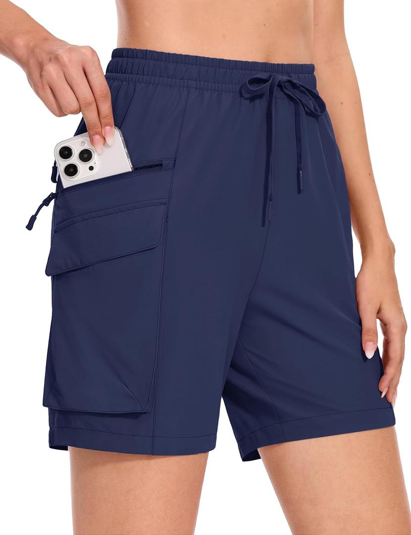 MAGCOMSEN Women's 7" Hiking Cargo Shorts Quick Dry Lightweight Golf Athletic Summer Outdoor Shorts with 4 Pockets (Blue, XXL)