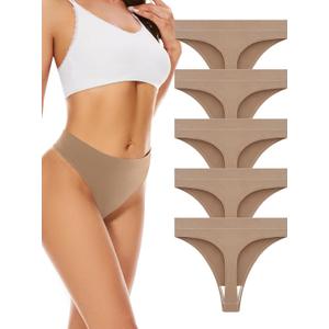 voenxe Seamless Womens Thong Underwear,High Waisted Tanga Woman No Show Panties,Breathable Workout Comfortable Undies,5 Pack (Small, Nude)