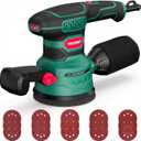 HYCHIKA 3.8Amp 450W Random Orbit Sander, 6 Variable Speed 5-Inch Electric Wood Sander with Unique Double Handle, High Efficiency Dust Collector & 20Pcs Sandpapers for Heavy Duty Woodworking