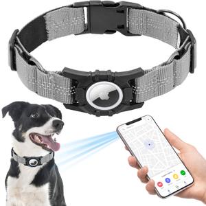 Airtag Dog Collar, Upgraded Reflective Airtag Dog Collar Holder, Heavy Duty Pet Collar with Airtag Holder, Adjustable Nylon Puppy Collars for Small Medium Large Dogs(XS(11.2-12.6), Grey)