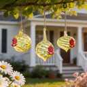3Pcs Glass Hummingbird Feeders with Flower Feeding Ports Hand Blown Glass Humming Bird Feeders Hanging for Outdoors Garden (Yellow)