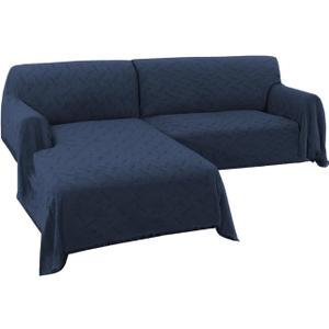 Turquoize Sectional Couch Covers L Shape Couch Cover Sectional Sofa Cover Washable 2 Pieces Couch Covers for Sectional Sofa Feature Geometrical Woven Jacquard Fabric (Chaise/2 Seats, Navy)