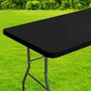 homing Rectangle Table Cloth Cover, Waterproof Polyester Elastic Fitted Tablecloth, Fits for 6 Foot Folding Tables, Washable Table Protector for Picnic, Camping, Outdoor (Black, 30" x 72")