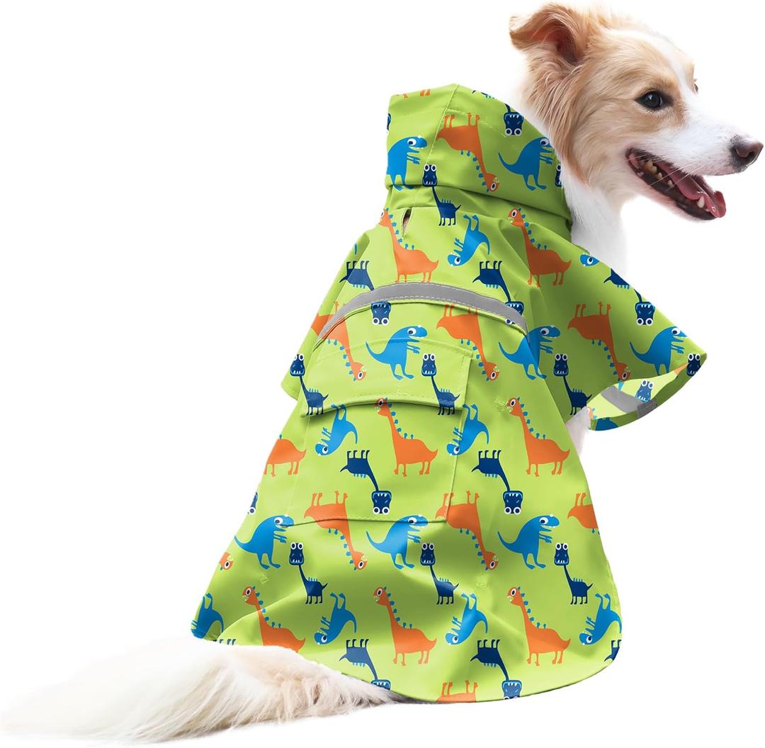 NACOCO Large Dog Raincoat Adjustable - Pet Dinosaurs Water Proof Clothes Lightweight Rain Jacket Poncho Hoodies with Strip Reflective Green (XXXL, Green Dinosaur) (3X-Large (Pack of 1)