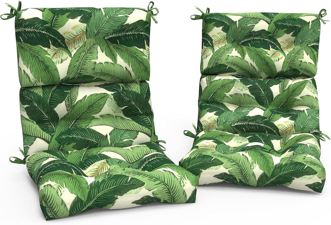 Outdoor High Back Patio Chair Cushions, Tufted Rocking Chair Cushions, Adirondack Cushions for Garden Porch Home Office Chairs Use, 44 x 22 x 4, 2 Pack, Swaying Palms Green