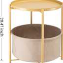 danpinera Round Side Table with Fabric Storage Basket, Metal Side Table Small Bedside Nightstand with Removable Tray Top for Living Room, Bedroom, Nursery, Laundry, Pale Yellow