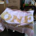 Happy 1st Birthday Backdrop for Girls, Pink Rose Gold Sparkle Crown First Birthday Photo Background, Onederful Birthday Party Decorations, 71×43 Inch