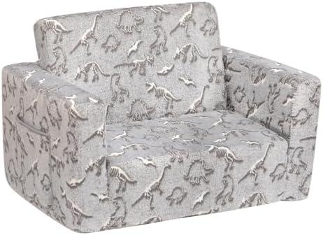 ALIMORDEN 2-in-1 Flip Out Cuddly Sherpa Toddler Couch, Convertible Sofa to Lounger, Glow in The Dark ,Dinosaurs
