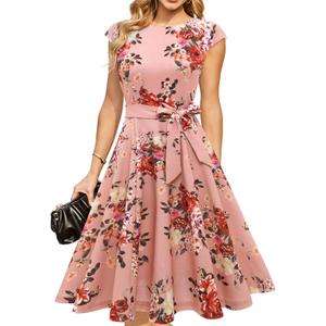 DRESSTELLS Women's Cocktail Dresses, Formal Wedding Guest Modest Church Vintage Tea Party Midi Evening Dress, M