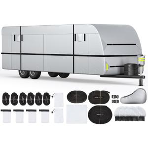 YOLENY 30'-33' Travel Trailer RV Cover, 300D Windproof Rip-Resistant Anti-UV Camper Cover with Jack Cover Storage Bag Repair Patches and Tire Covers