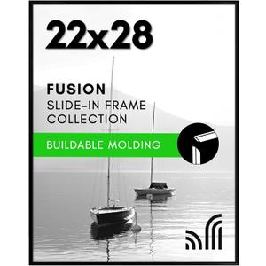 Americanflat 22x28 Poster Frame with Polished Front Cover - Slide-In Photo Frame with Buildable Molding - Fusion Collection - Picture Frames for Wall Display - Black