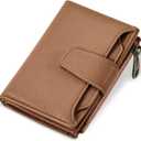 Airkit Small Wallet Women RFID Blocking Soft Leather Bifold Compact Card Holder Wallet for Women with Zipper Coin Pocket 4 ID Window (Brown)