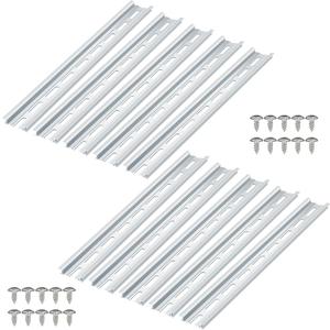 10 Piece Aluminum DIN Rails, 12 Inches Long, 35mm Wide, 7.5mm High, Top Hat Slotted DIN Rail with RoHS, Extra Premium Screws Included for Hardware Components Mounting