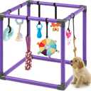 Soulchen Puppy Play Gym with 8 Hanging Toys, Small Dogs Enrichment Interactive Toys 19.7 Inch Pets Indoor Jungle Gym PVC Frame with Bungee Straps Enrichment Activity Center