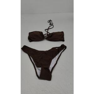 ZAFUL Womens Bandeau Bikini Set Metallic Sparkly O Ring Lace Up Tie Side High Cut Tanga Sexy Bathing Suit Swimwear (XS, Black)