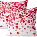 Valentines Day Pillow Covers 18x18 Set of 2 Red Pink Love Heart Decor Valentine's Day Throw Pillows Mother's Day Anniversary Decorative Pillowcase Square Outdoor Cushion Case for Sofa Couch