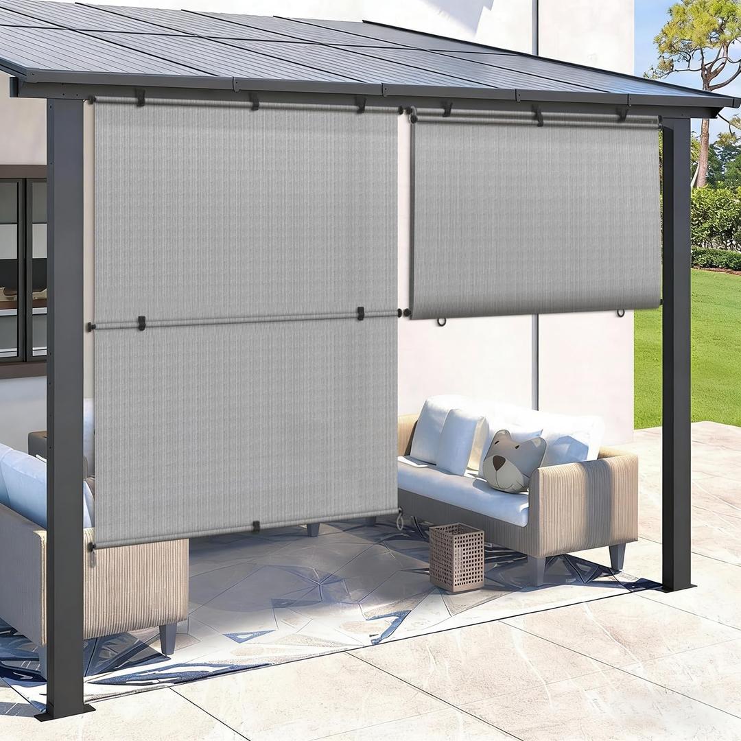 SunnyRoyal 6'W X 6'H Patio Roller Shades Foldable Sun Shade Outdoor Cordless Roll Up Blinds for Deck Backyard Porch Balcony (Grey)
