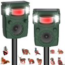 Solar Ultrasonic Animal Repellent, Multi-Modes Deer Repellent Devices,Cat Deterrent Outdoor, Squirrel Raccoon Dog Deterrent with Motion Sensor & Ultrasonic Waves for Garden Yard 2PC Green