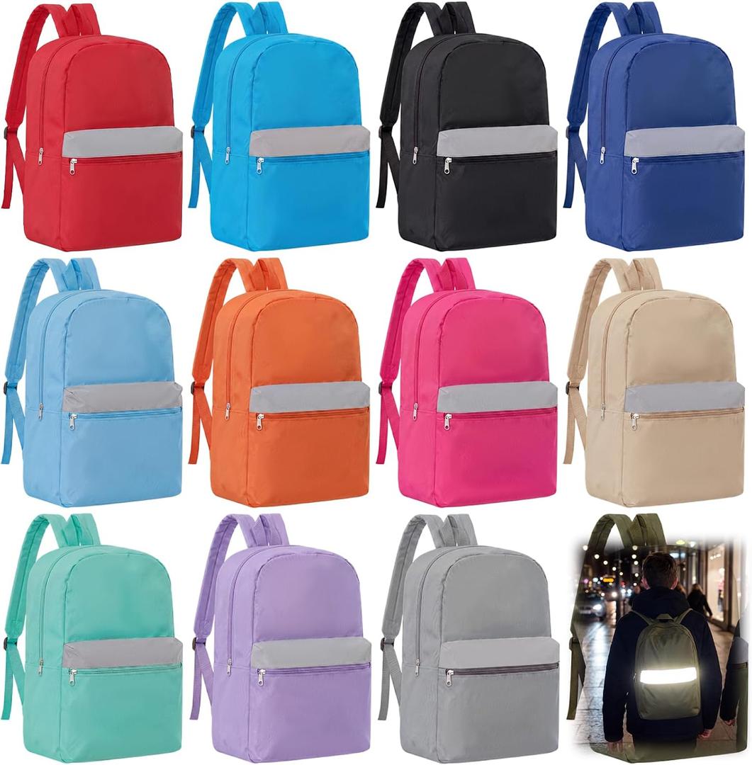 Amylove Bulk School Backpacks for Kids, 17 Inch, Reflective Color, 12 Pack