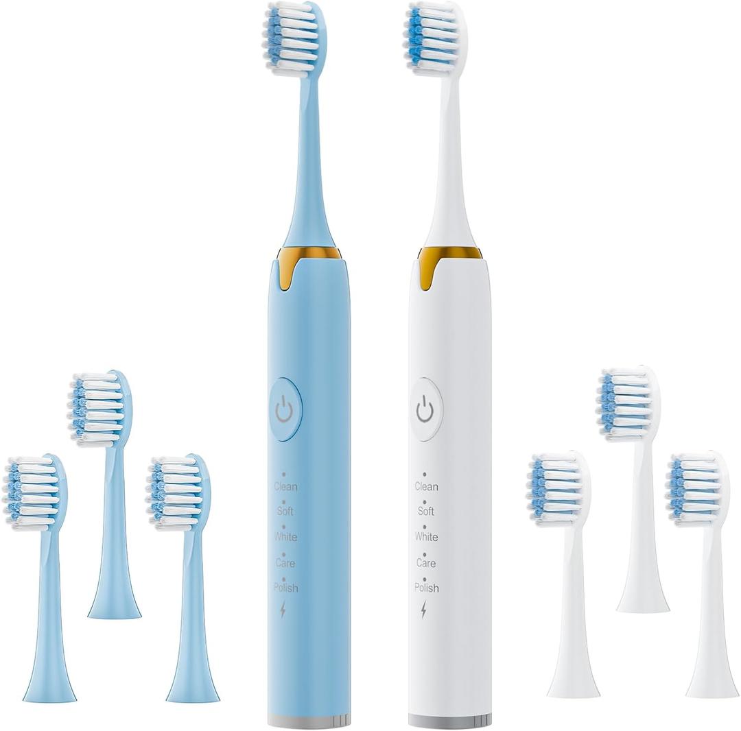 Dnil 2 Pack Sonic Electric Toothbrush for Adults, 42,000 VPM Rechargeable Toothbrush with 2 Minute Built-in Timer, 5 Powerful Modes (Blue+White)