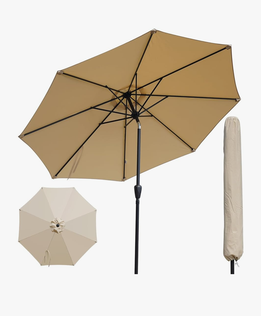 Outdoor Patio Umbrella,Patio Table Umbrella with Cover, Push Button Tilt and Crank, 8 Sturdy Ribs UV Protection Waterproof for Garden