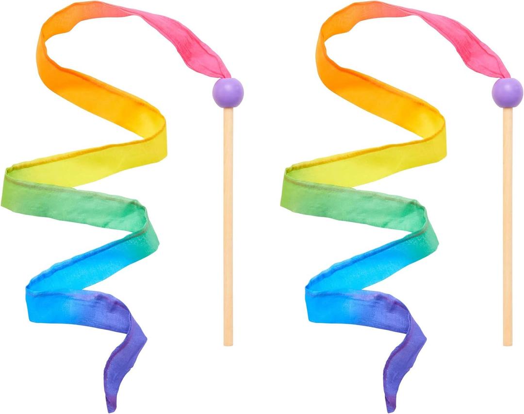 Sarah's Silks Mini Rainbow Streamer - Long Ribbon Wand for Kids, Pretend Play, Dance, Baton Stick Twirling, and Gymnastics Party Favors | 100% Silk and Wood Montessori and Waldorf Toys (2)