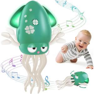 AOTIBO Baby Dancing Octopus Toy for 1 2 3 4 5 Year Old Boy Girl, Baby Tummy Time Electric Crawling Octopus Toys 12-18 Months, Dancing Squid Toy for Walking Toddlers, Kids 1st Birthday Gifts, Green