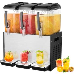 VEVOR Commercial Beverage Dispenser, 3 Tanks 12 L / 12.7 QT Per Tank Juice Dispenser, 370W Stainless Steel Ice Tea Drink Machine with 45F-54F Cooling Temperature, for Cold Drink Restaurant Bar Party