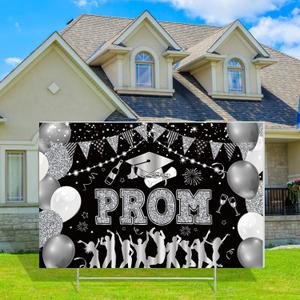 Kigeli Graduation Party Decorations 2026 Prom Yard Sign Prom Lawn Sign with Stakes for College High School Graduation Party Outdoor Photo Backdrop Decor(Silver)