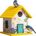 CEDAR ALPHA Spring Melody Bluebird House, Composite Material Nesting Box, Hanging Birdhouse for Blue Bird,Sparrow, Chickadee, Birdhouse for Outside, 5 Years Weatherable Bird Box on Post for Pole (A)