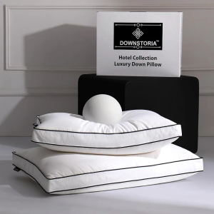 DOWNSTORIA Feather Down Pillows King Size Set of 2 with Gusset, Luxury Hotel Collection Bed Pillow 2 Pack, Down Surrounded Pillows for Sleeping, Soft Fluffy for Side, Back Sleepers 20x36 in.