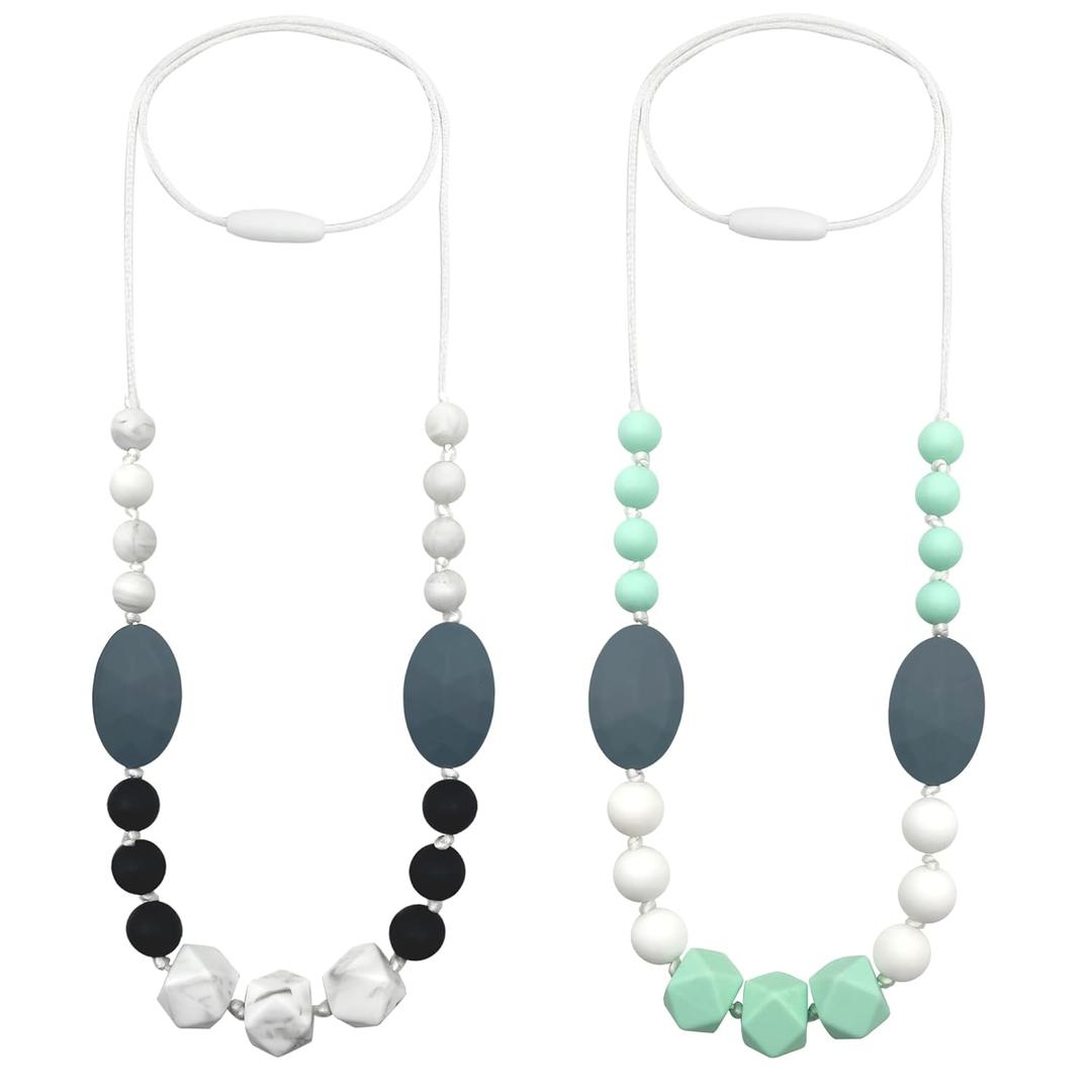 Silicone Nursing Necklaces for Mom to Wear, 2 Pack Chew Necklace for Sensory Kids, Breastfeeding Sensory Necklace for Boys, Girls to Reduces Anxiety