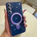 Magnetic for Samsung Galaxy S25 Plus Case Clear with Stand,Built-in Camera Lens Protector[Compatible with Magsafe],Case for Samsung Galaxy S25 Plus 6.7",Purple