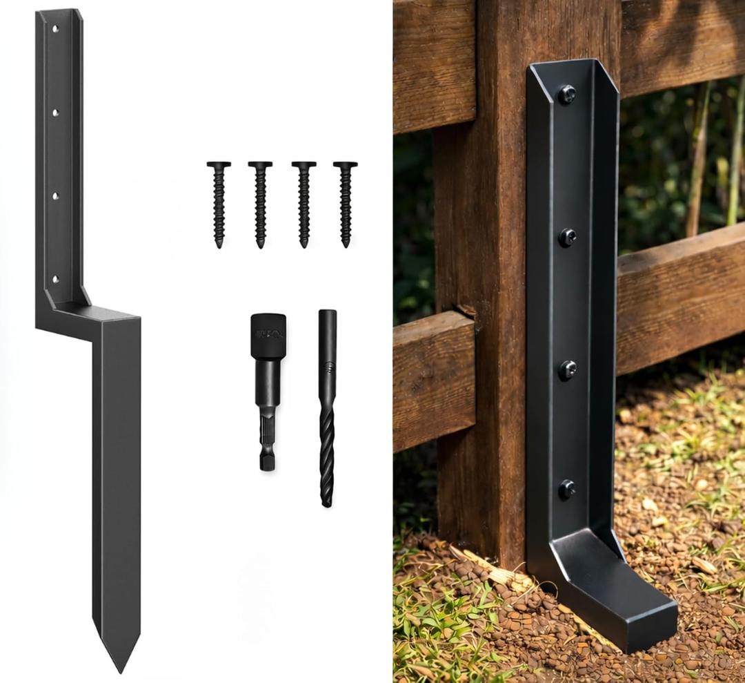 Fence Post Repair Kit Heavy Duty – Steel Fence Post Anchor for Leaning or Broken Posts, Ground Stake Stabilizer Support with Screws & Tool, 33 Inch (Pack of 1/2 / 4)