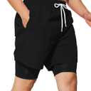 Mens Swim Trunks with Compression Liner 5 inch Inseam Quick Dry Bathing Suit 2 in 1 Board Shorts (Medium, Black)