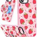 Cute Case for iPhone 16e for Women Girls - Funny Strawberry Design Compatible with Magsafe Magnetic Ring Holder Kickstand Fashion TPU Phone Covers for iPhone 16e Phone Case