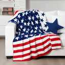 Patriotic Throw Blanket and Pillow Set Include 50 x 60 Star Stripe Fuzzy Throw Blanket and Star Pillow for Sofa Couch Bedroom Holiday Decor 250th Anniversary