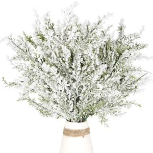 6 PCS Frosted Artificial Pine Branches 17.7" Winter Snowy Christams Greenery Cedar Stems Fake Pine Leaves Twigs Evergreen Picks for Xmas Tree Filler Decorations Home Garden Vase DIY Garland Crafts (6)