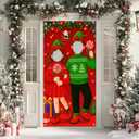 Christmas Couple Elf Photo Door Banner 35x71inch Holiday Backdrop Party Decorations Santa Background Supplies Photography Props Indoor Outdoor