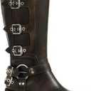 AMINUGAL Knee High Boots Women Square Toe Pull On Wide Calf Riding Fashion Buckles Chunky Metallic Casual Vintage Buckle Rivet (7)