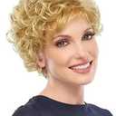 Dai Cloud Short Blonde Wigs for White Women Curly Natural Old Lady Hair Wig with Bangs Costume Halloween Party Daily Wig(Blonde)