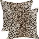 Leopard Pillow Covers 16x16 Inches Pack of 2,Cheetah Print Brown Throw Pillow Covers Animal Skin Modern Pillowcase Decoration Farmhouse Decorative Linen Cushion Cover Decor for Home Sofa Couch