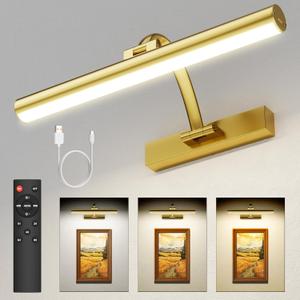 Picture Lights for Wall Rechargeable, 5200mAh Battery Operated Poster Light with Remote & Timer, 13" Dimmable Art Light, 3 Color Temperatures for Artworks, Paintings, Gallery, Canvas (1 Pack)