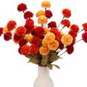 12 Pcs 20" Faux Kiku Flowers Fall Flowers Artificial for Decoration Burnt Orange Autumn Floral Stems Assorted Silk Mums Balls for Vase Home Decor Arrangement Table