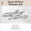 FORTESSA Nyssa 18/10 Stainless Steel Flatware, 20 Piece Place Setting With Table Knives, Forks and Spoons (Service For 4), Dishwasher Safe, Mirrored