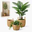 3 Pcs Large Wicker Planter Basket with Handles, Seagrass Rattan Floor Planter Pots Set, Large Indoor Plant Covers (9.8", 11.8", 13.7") for Olive Tree, Snake Plant, Monstera & Houseplants